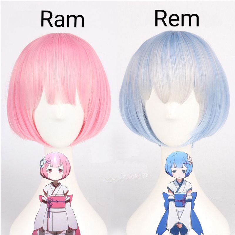 Rem Wig/tóc giả cosplay Emilia/Ram/Rem - Re: Zero  màu hồng