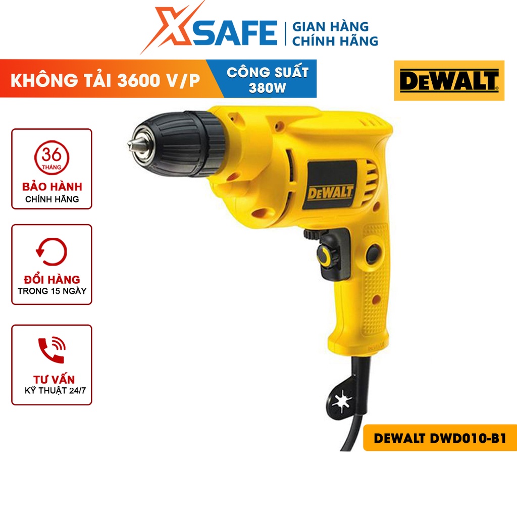Máy Khoan Sắt DeWALT DWD010 công suất 380W, máy khoan cầm tay tốc độ không tải 3.600 vòng/ phút, có khả năng khoan sắt
