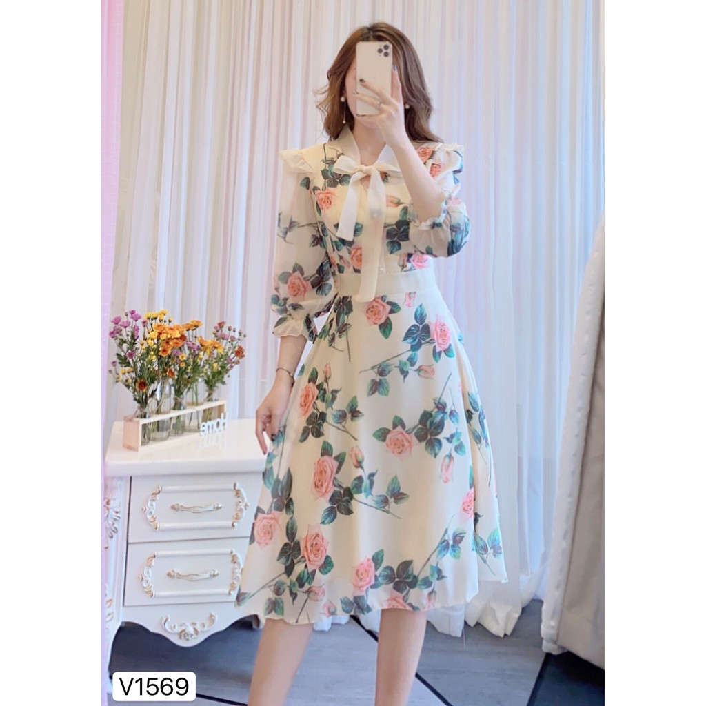 [Mã FAGREEN1505 giảm tới 30K đơn 99K] Váy hoa dài tay V1569 - Đẹp Shop DVC - Kèm ảnh thật trải sàn do shop tự chụp | BigBuy360 - bigbuy360.vn