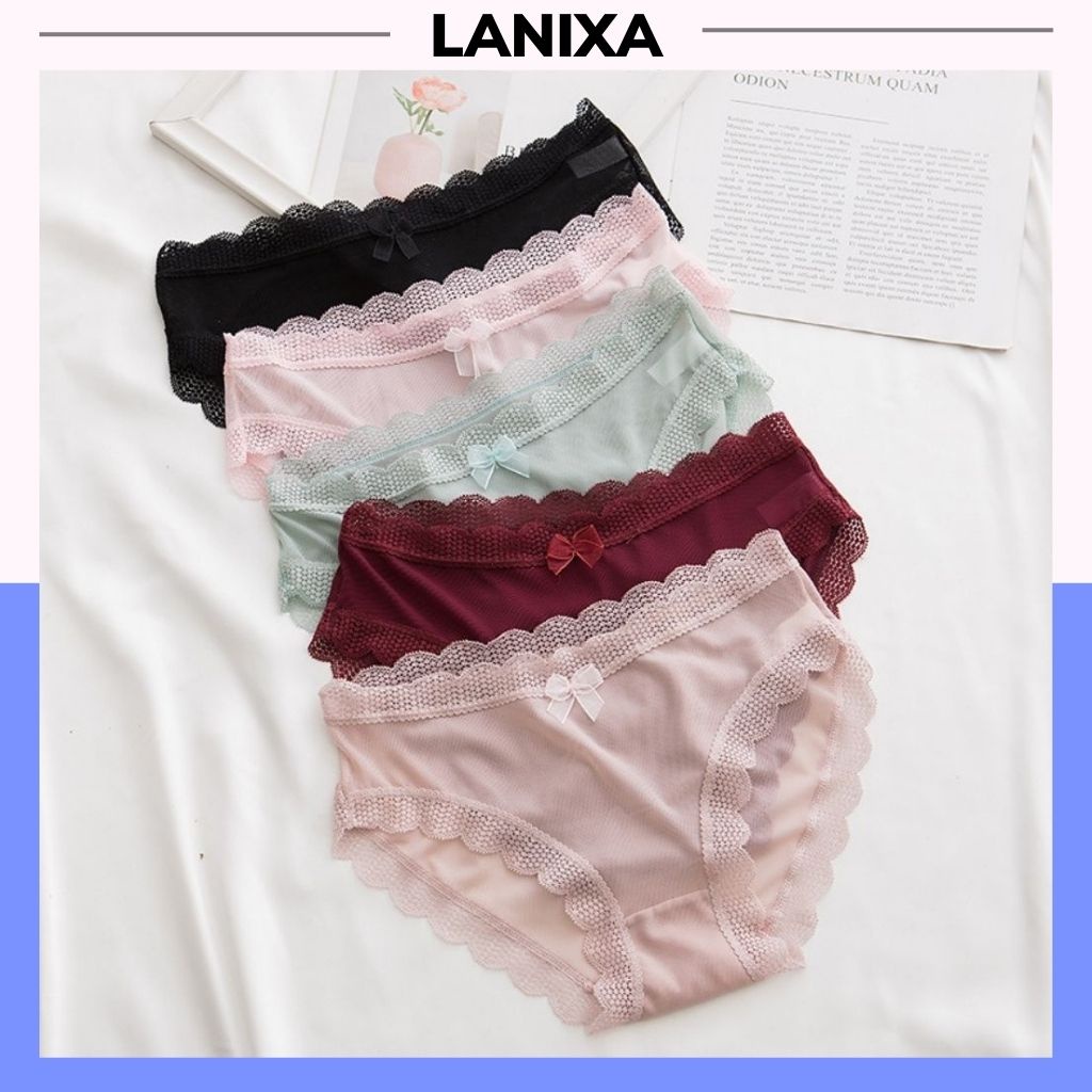 Quần lót nữ ren lưới xuyến thấu mềm mại thoáng mát sexy, Quần chíp nữ đính nơ gợi cảm LANIXA L115