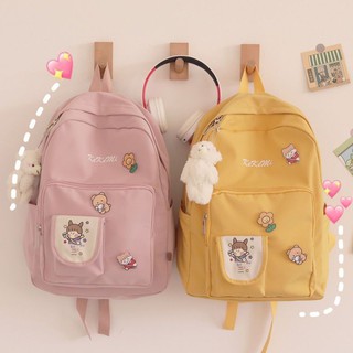 Balo thời trang chống thấm ulzzang cho bạn nữ đi học, đi chơi (kèm móc gấu và stick)