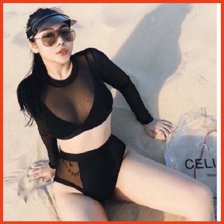 Bikini Bộ Bơi 2 Mảnh Dài Tay Che Nắng Đồ Tắm Biển Thời Trang