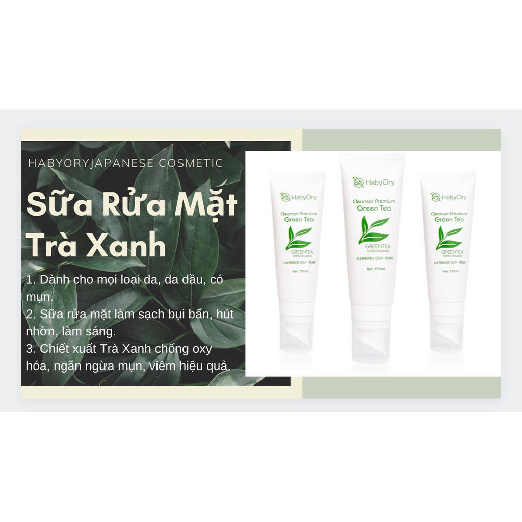 Sữa rửa mặt trà xanh HabyOry - Sữa rửa mặt trắng sáng da giúp da sạch sâu, trắng hồng mịn màng