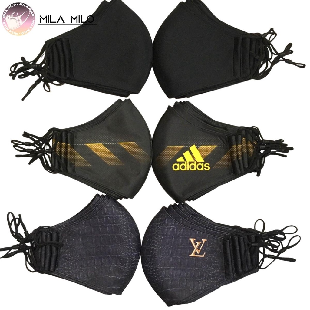 Khẩu trang vải kháng khuẩn in logo 3D 3 lớp cao cấp - Khẩu trang vải đen người lớn