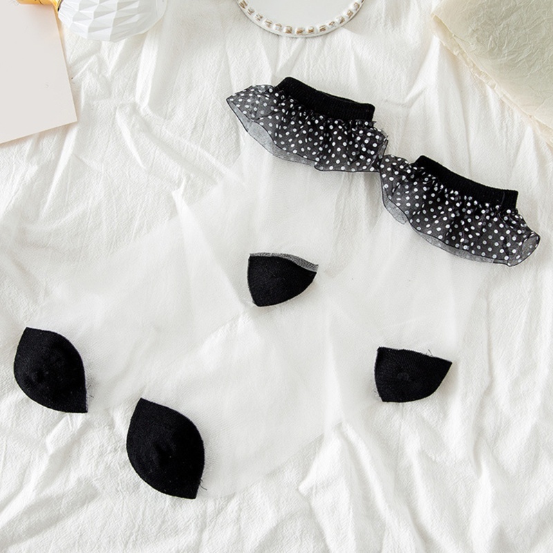 Youyo Vớ Lolita Sợi Thủy Tinh Mỏng Phối Ren Xuyên Thấu Chấm Bi Ngang Mắt Cá Chân Ngọt Ngào Harajuku Retro Mùa Hè Cho Nữ