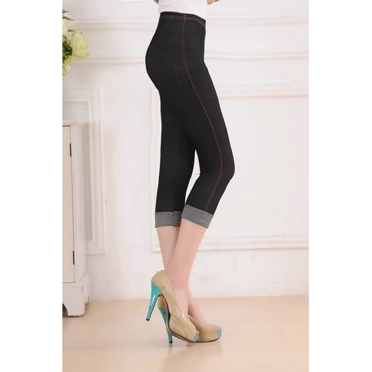 Quần Giả Jean lửng quần giả bò lửng  chất thun dày dặn co giãn 4 chiều,thấm hút mồ hôi cạp cao - [Hàng Cao Cấp] | BigBuy360 - bigbuy360.vn