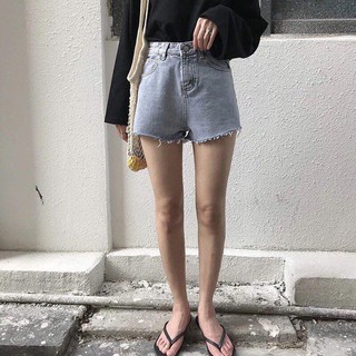 Quần short jean trơn lưng cao