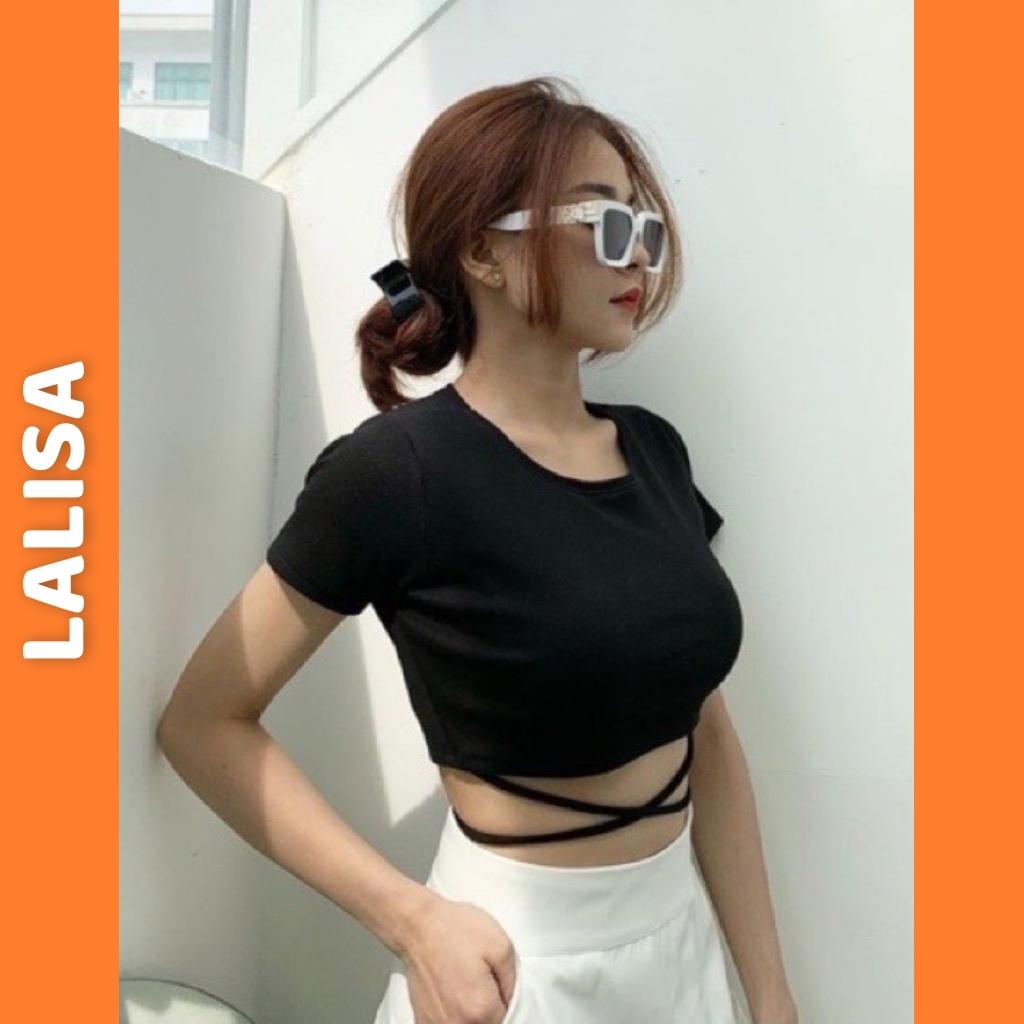 Áo Thun Croptop Kiểu Nữ Sexy LALISA Áo Crt Ôm Sát Body Dây Đan Chéo Bụng Thiết Kế Năng Động Chất Ngầu Hàn Quốc AO039