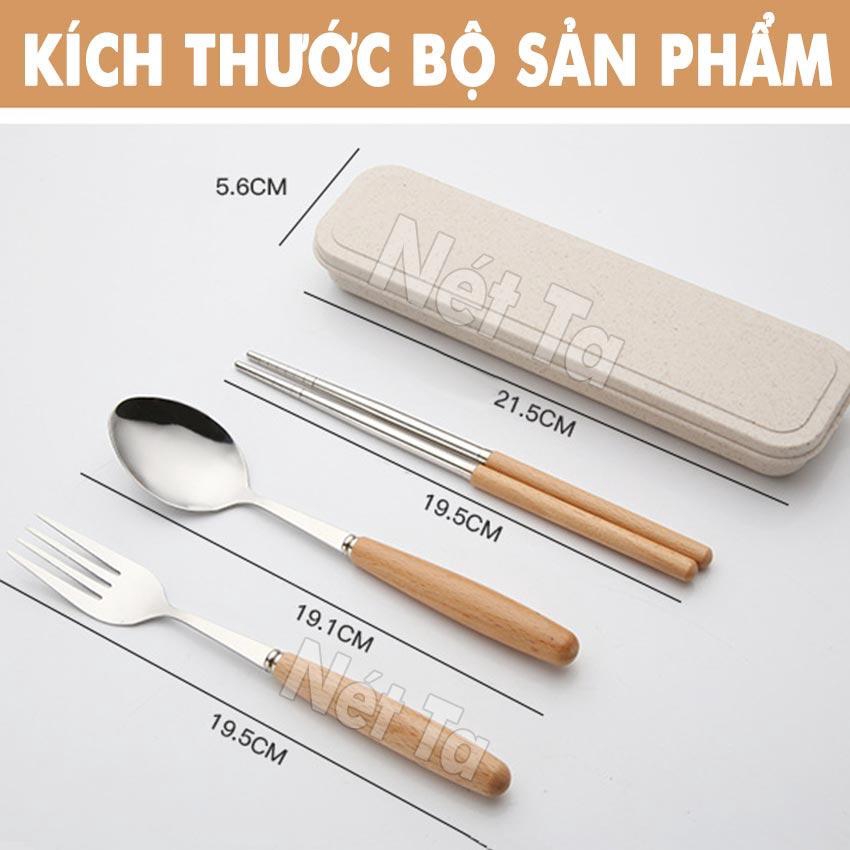 Bộ muỗng đũa nĩa thép không gỉ kết hợp gỗ tự nhiên kèm hộp đựng bằng lúa mạch - B Muỗng Nĩa Lúa Mạch