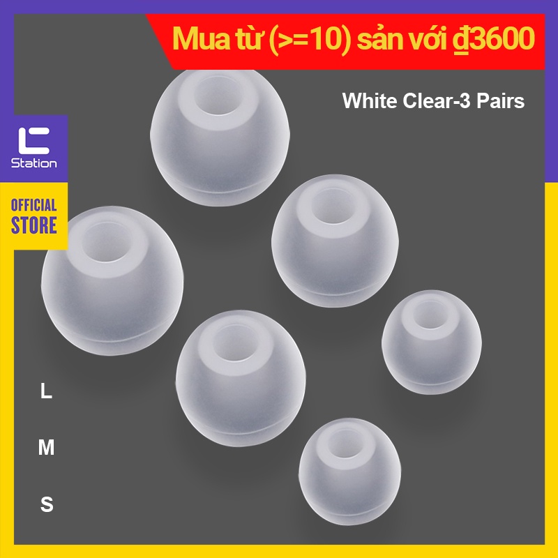 Set 3 cặp/ 6 cặp nút tai nghe bằng Silicone màu trắng mờ S/M/L