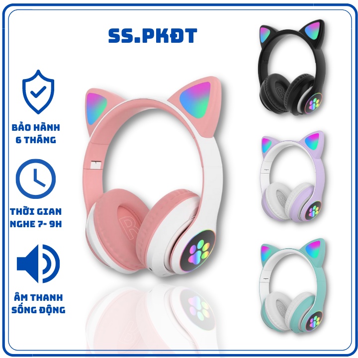 Tai nghe mèo bluetooth ,tai nghe chụp tai,headphone  có mic âm bass hay mạnh  sử dụng được 10h  bảo hành 6 tháng