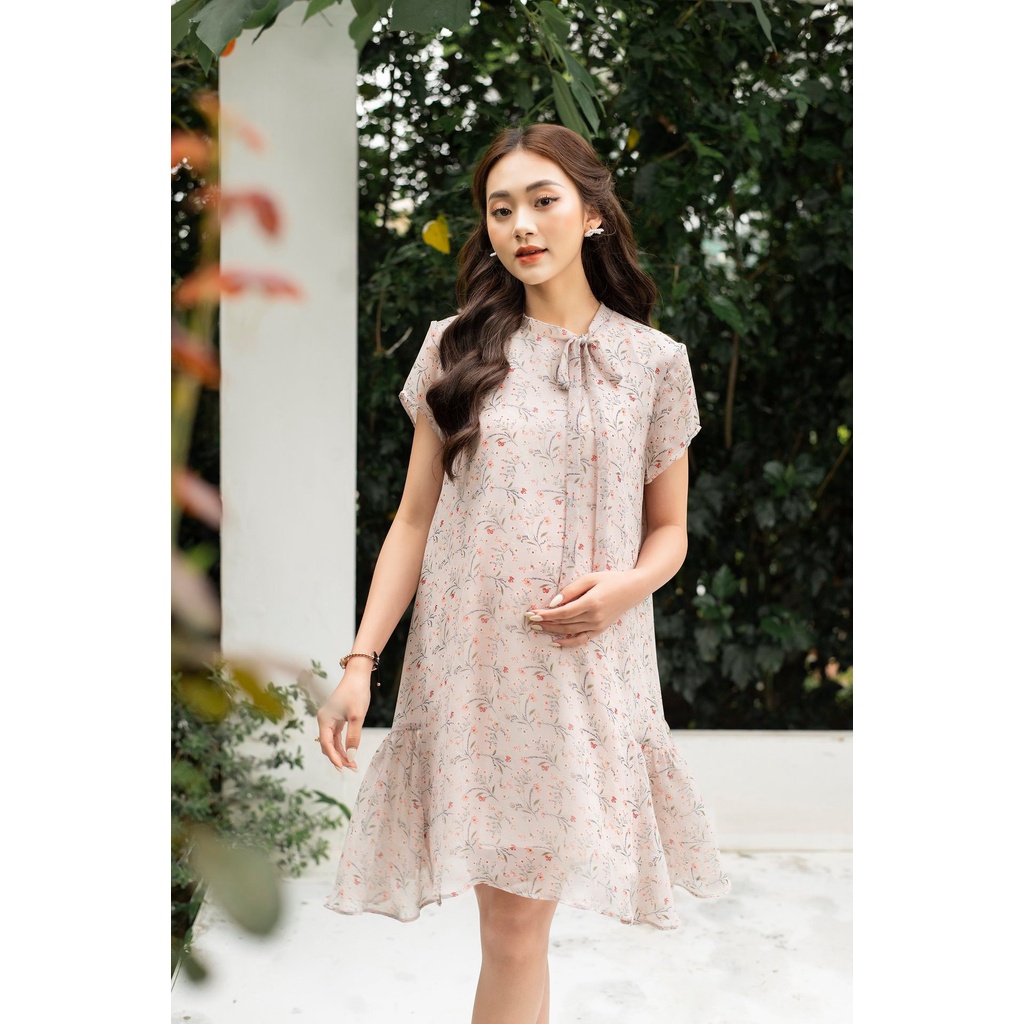 Váy Bầu Mùa Hè Hoa Nhí Buộc Nơ Chất Liệu Tơ Hàn Quốc Mềm Mát Đủ Size Cho Mẹ Bầu Và Sau SinhTừ 47-85kg BELLA MAMA - D25