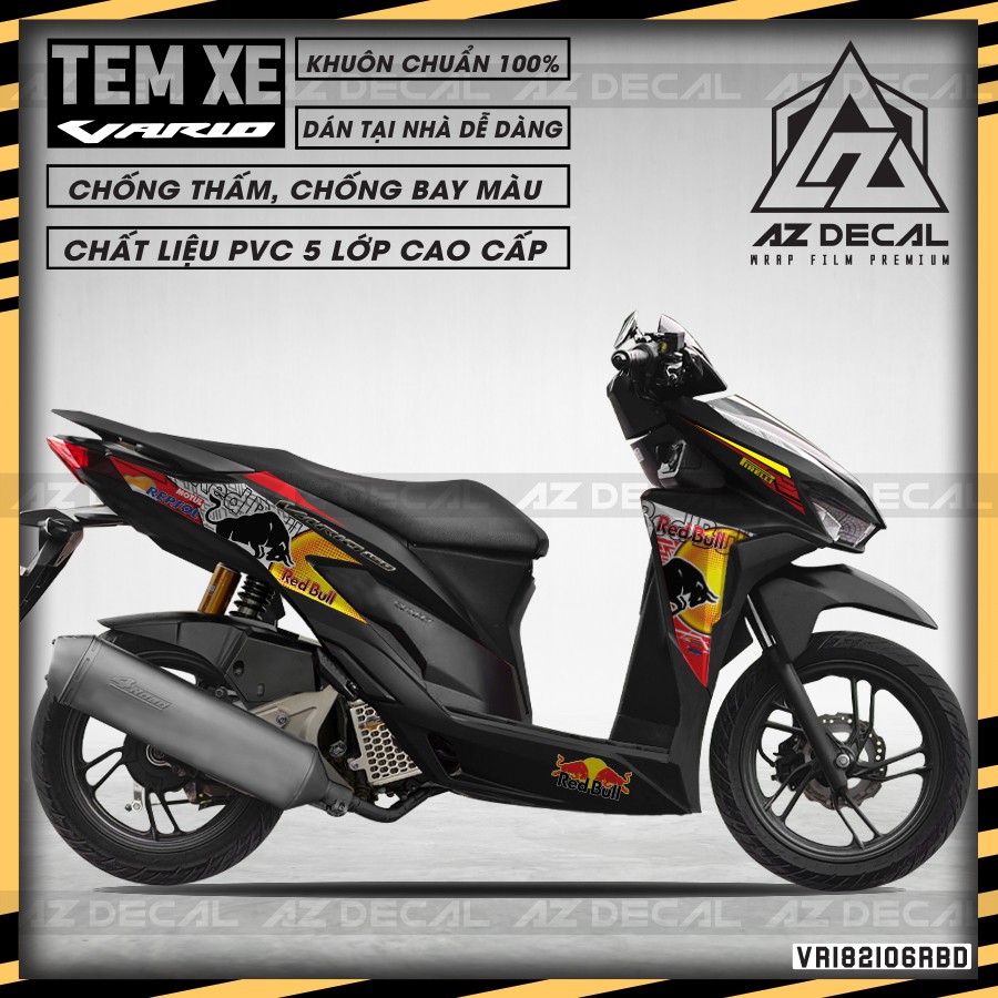 Tem Dán Xe Honda Vario Mẫu Red Bull 01 | Mã SP VR182106RB | Chất Liệu PVC 5 Lớp, Cắt Khuôn Sẵn, Chống Thấm Nước