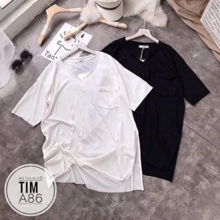 ÁO THUN BIGSIZE CỔ TIM XẺ TÀ A86