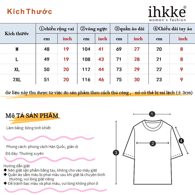 Áo thun Ihkke ngắn tay dáng rộng in hình trái tim dễ thương cho cặp đôi