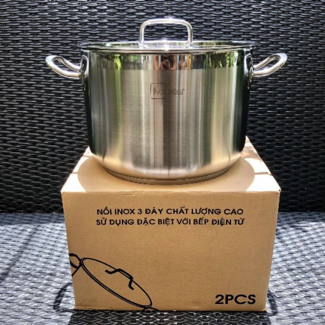 Nồi luộc gà inox 3 đáy Fivestar 26cm, 28cm, 30cm, 32cm Dùng được bếp từ, Bảo Hành 5 Năm