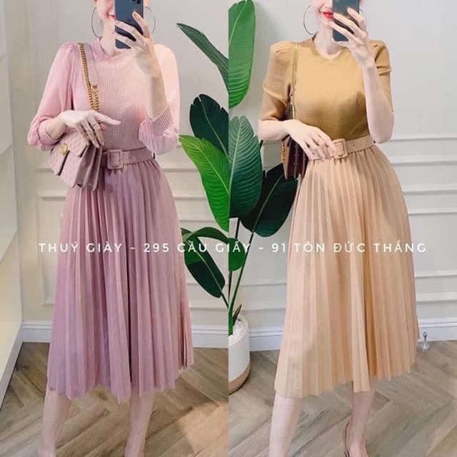 Chân váy dạ dập li kèm đai | BigBuy360 - bigbuy360.vn