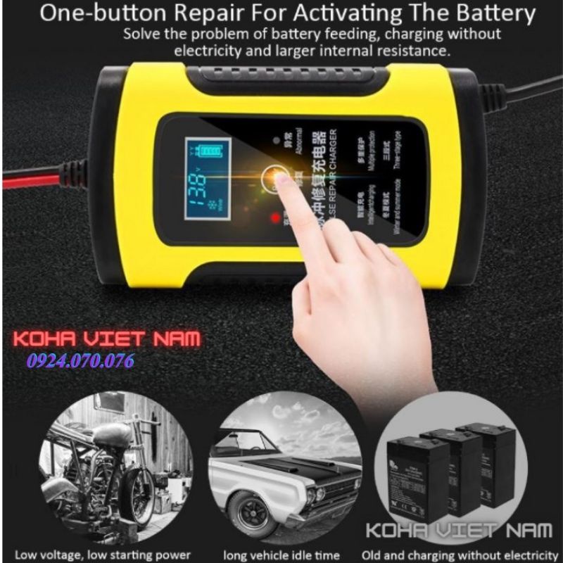Sạc bình ắc quy ô tô xe máy 12V 4Ah - 100Ah FOXSUR tự ngắt khi đầy chức năng bảo dưỡng phục hồi ắc quy bằng khử sunfat