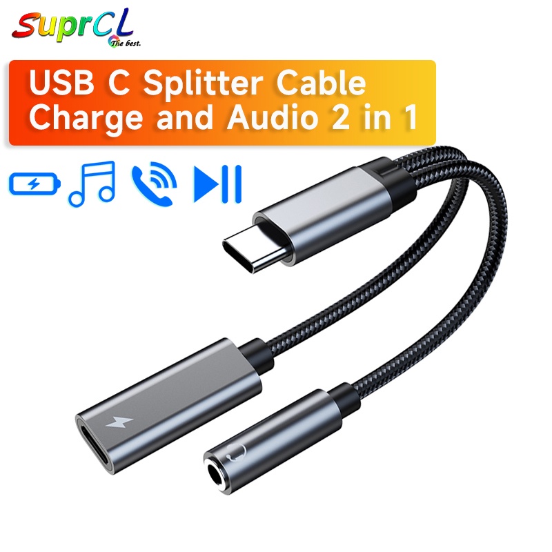 Dây Cáp Sạc Tách Âm Thanh USB Type C 60W PD jack 3.5mm Cho samsung xiaomi