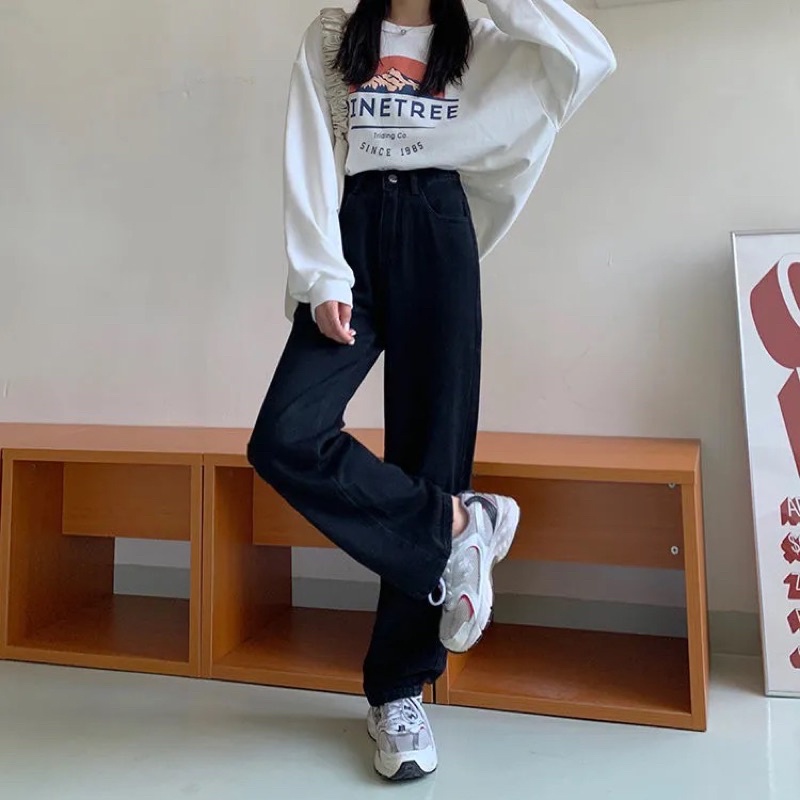 Quần Jeans Nam Nữ Ống Suông Màu Xanh Trắng Đen Lưng Cạp Cao Phong Cách Ulzzang Hàn Quốc Basic Mặc Hàng Ngày Loại Đẹp | BigBuy360 - bigbuy360.vn