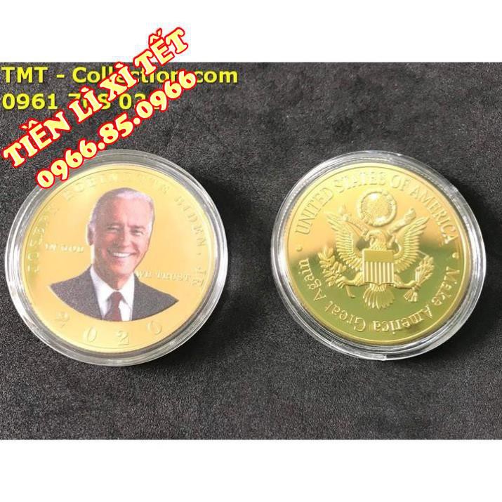 [TRỢ GIÁ] Xu Biden in màu, đúc bằng niken mạ một lớp màu vàng