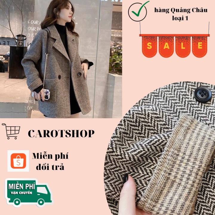 Áo khoác dạ, kẻ ca rô phong cách Hàn Quố dáng dài có lớp lót, dày dặn