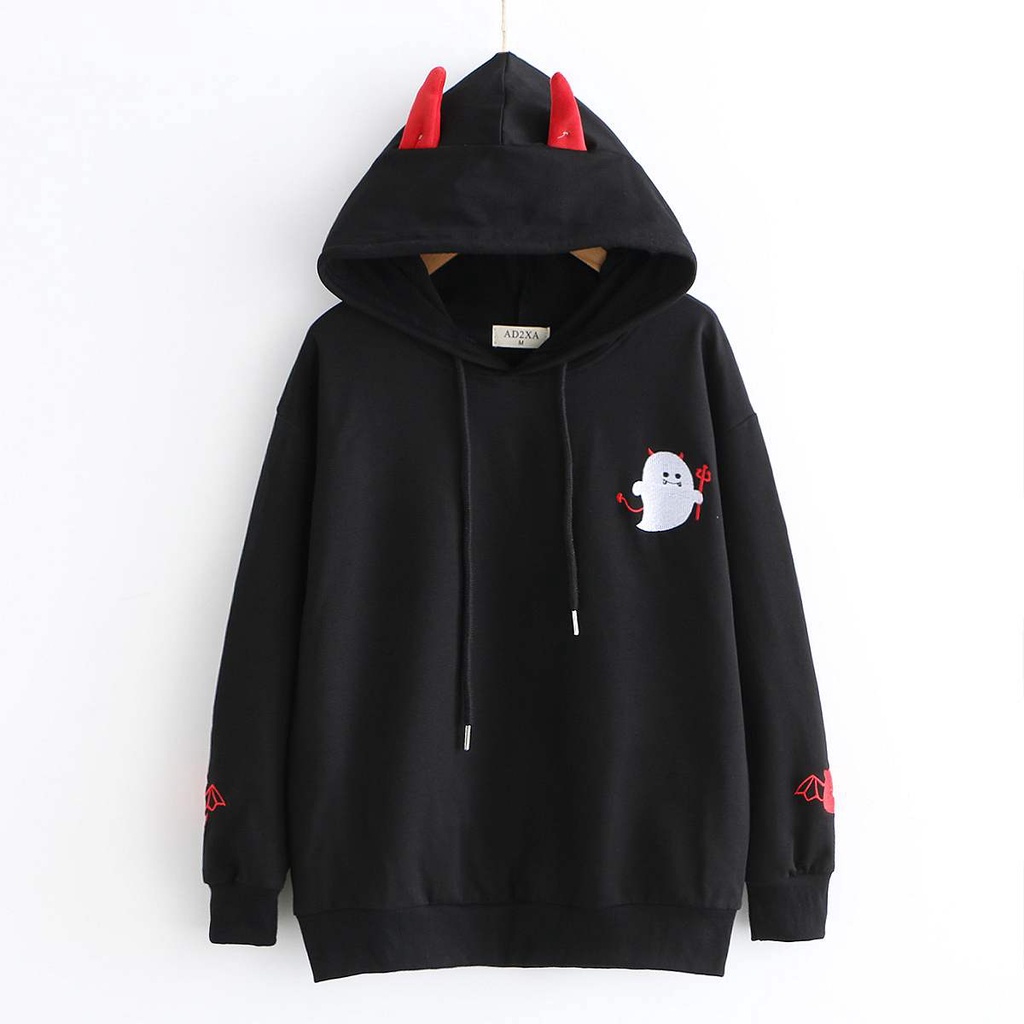 Áo hoodie unisex nam nữ mẫu ma có nón có sừng