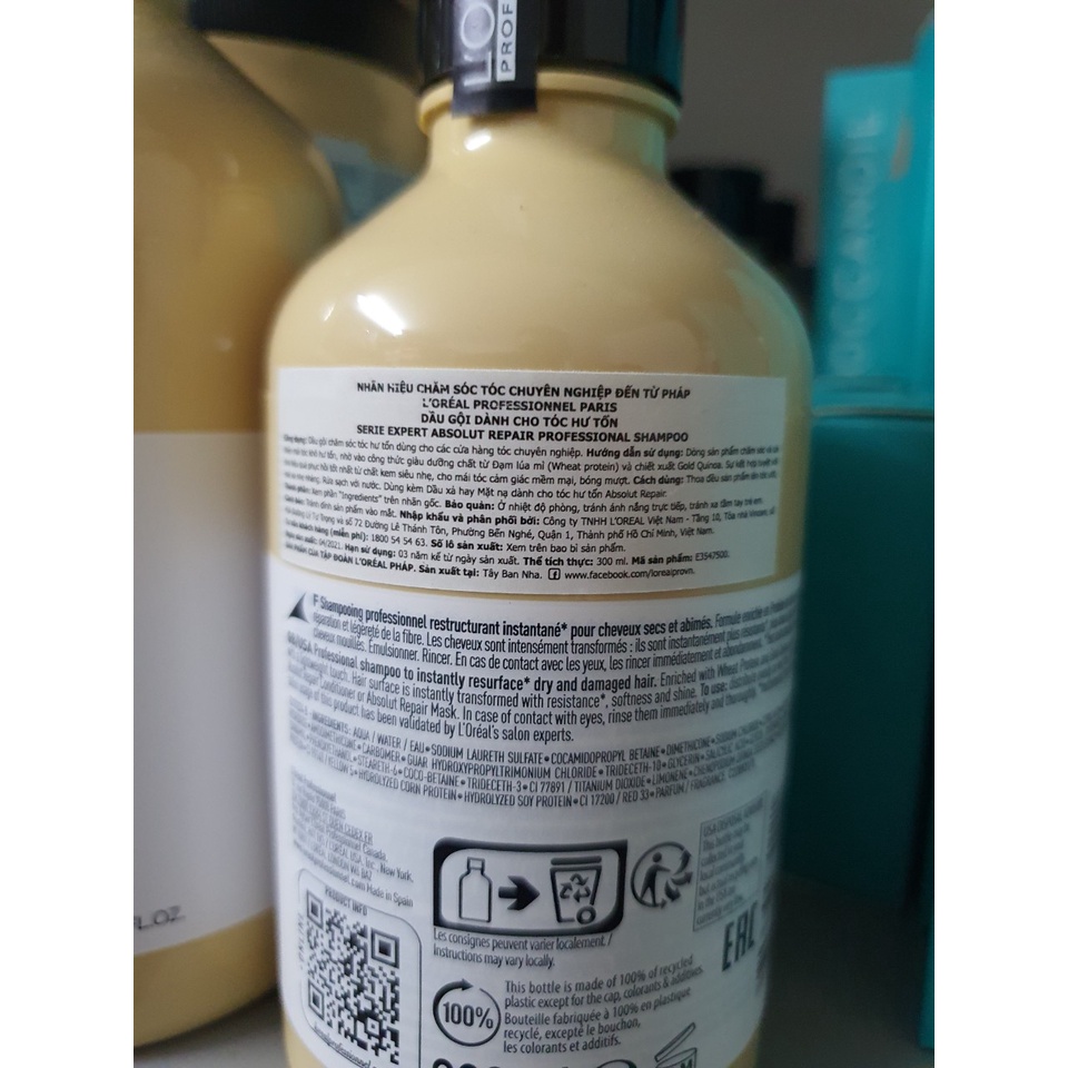 Dầu gội Loreal Professionnel phục hồi tóc hư tổn Serie Expert Absolut Repair Gold 300ml 500ml 1500ml