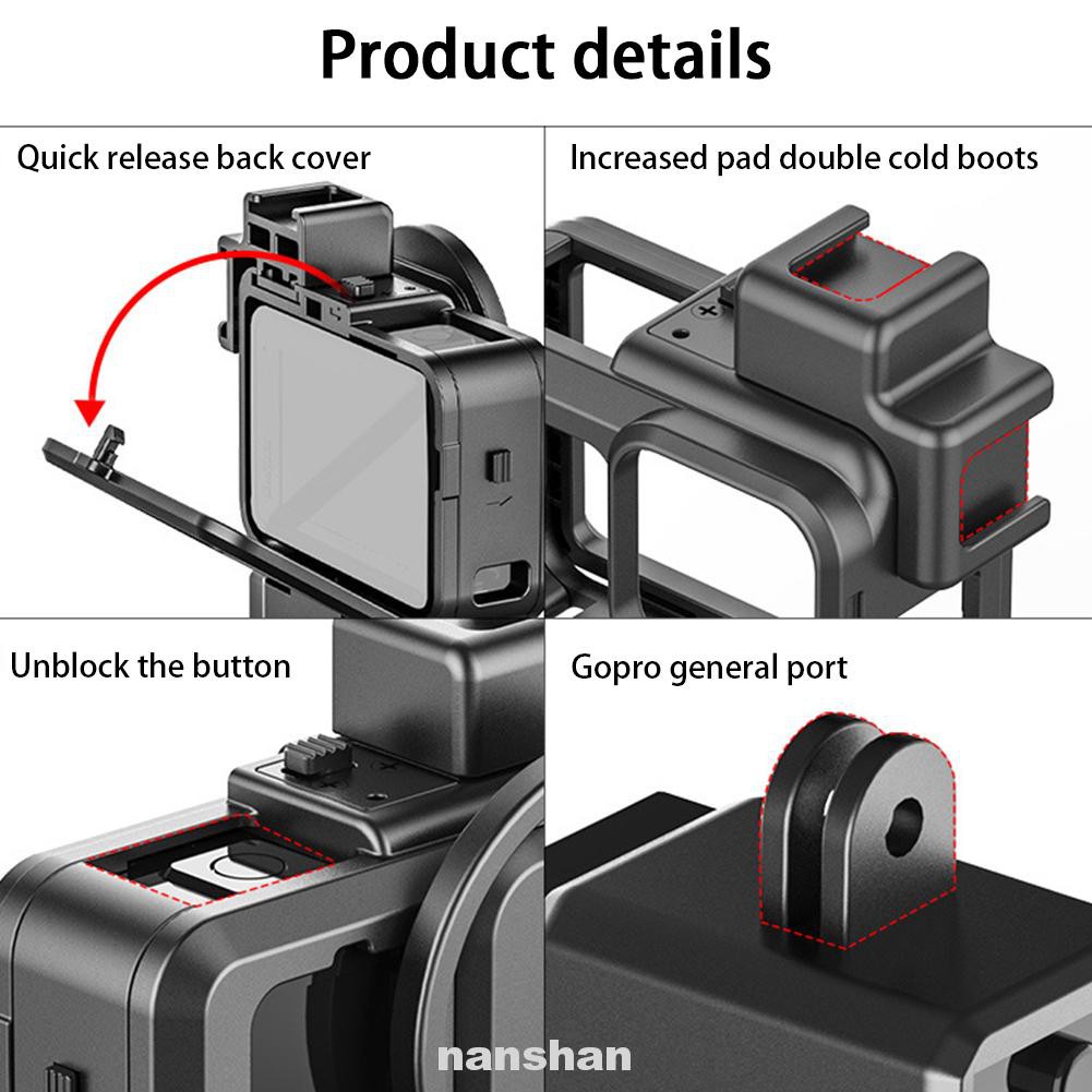 Action Camera Housing ABS Protective Black Cage Light Stand Microphone Adapter Vlog Accessory For Gopro Hero 9