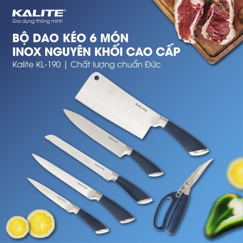 Bộ dao nhà bếp 7 món chính hãng cao cấp chuẩn Đức LebenLang, làm từ thép không gỉ, chống dính đạt tiêu chuẩn an toàn