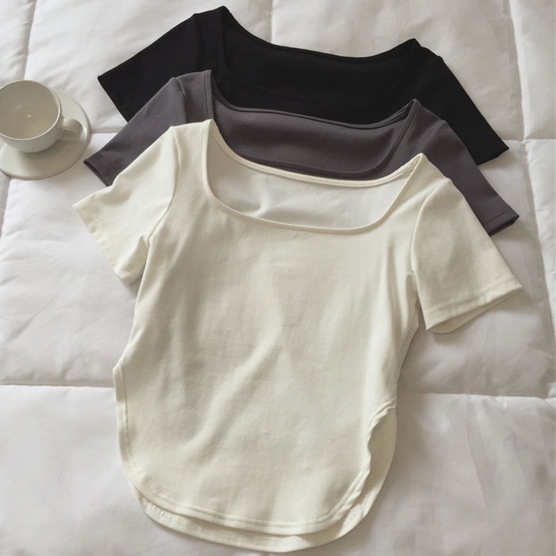 Áo thun RENJIANVSHENG 168520 tay ngắn màu trơn đơn giản kiểu dáng hợp thời trang