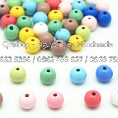 80 hạt gỗ tròn màu Pastel, các loại hạt gỗ trang trí...