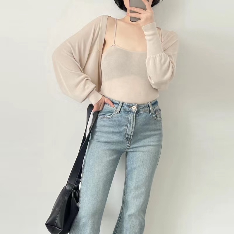 SUXI Áo Cardigan Dệt Kim Mỏng Tay Dài Dáng Rộng Màu Sắc Đơn Giản Dễ Phối Đồ Cho Nữ