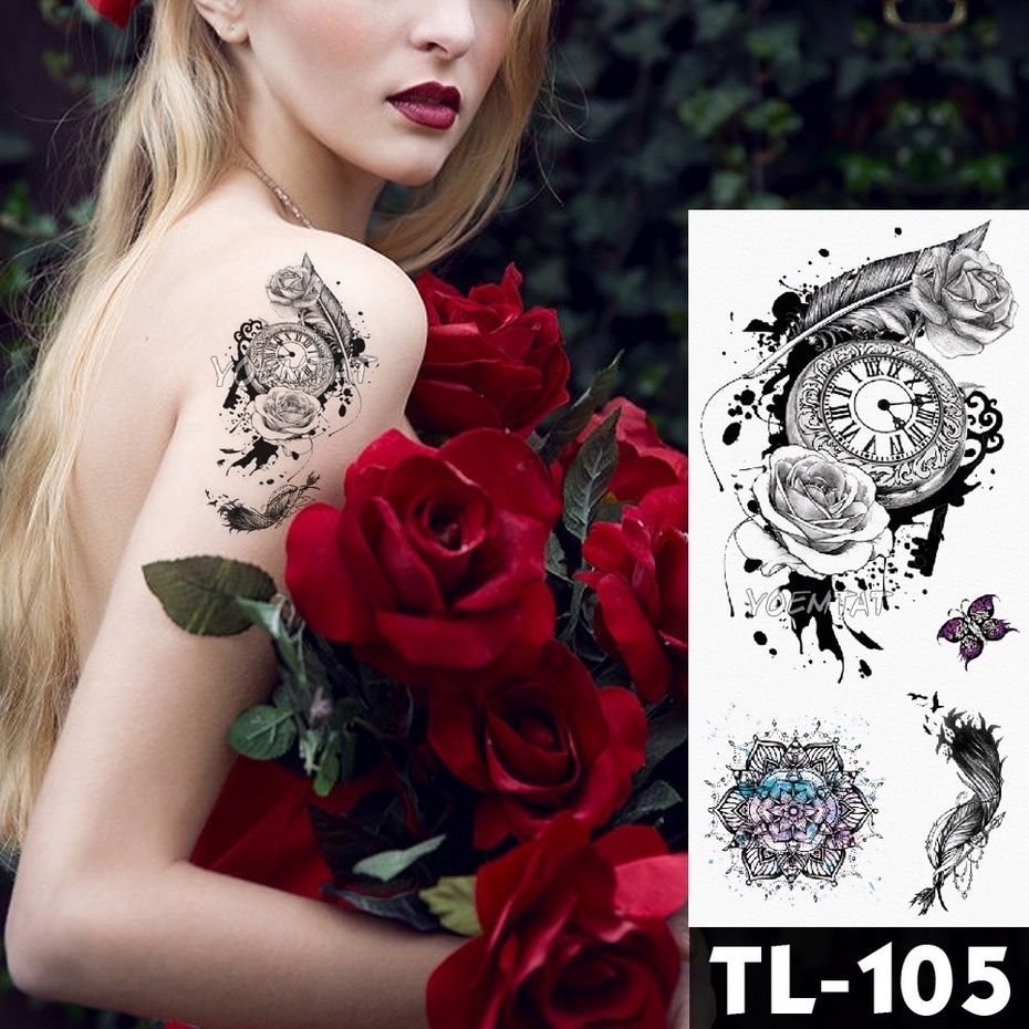 Hình Xăm Tạm Thời Henna Họa Tiết Hoa Hồng Chống Thấm Nước