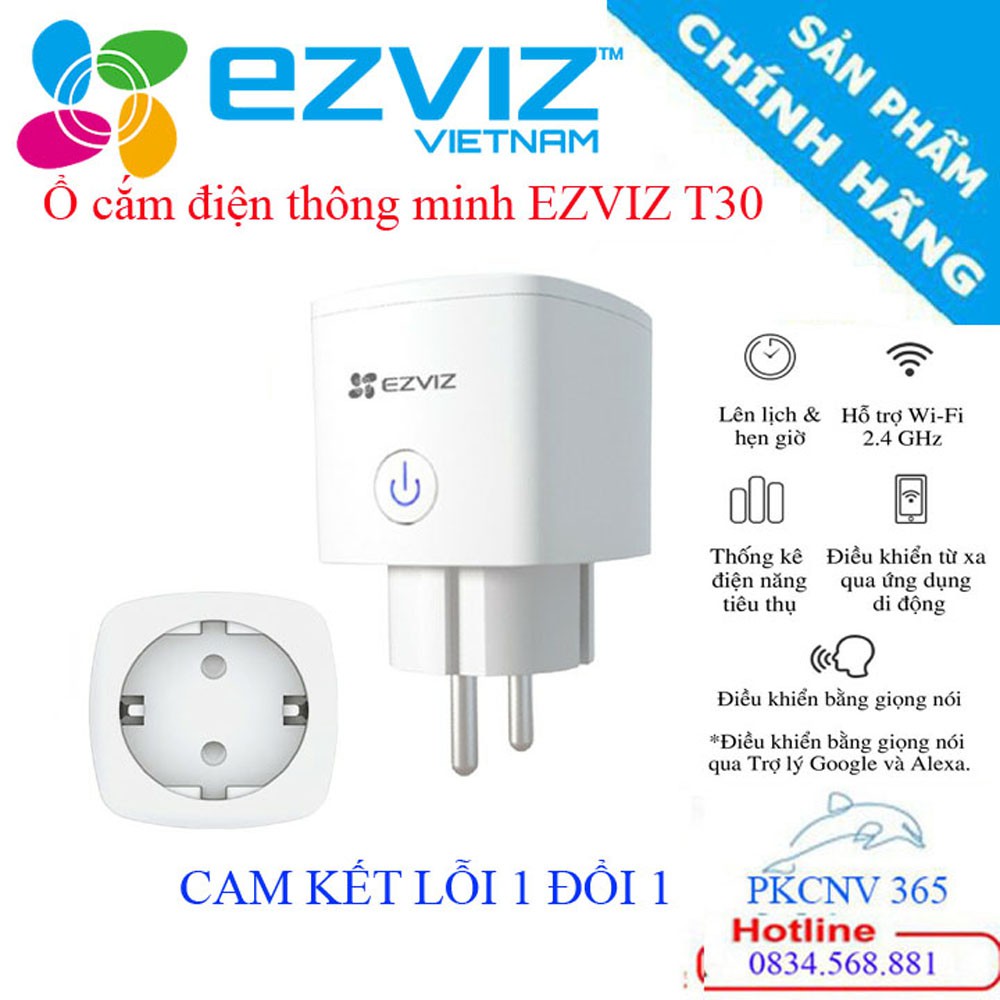 Ổ cắm điện thông minh EZVIZ T30-10B-EU , điều khiển bằng giọng nói , theo dõi điện năng, an toàn tuyệt đối - BH 24 THÁNG