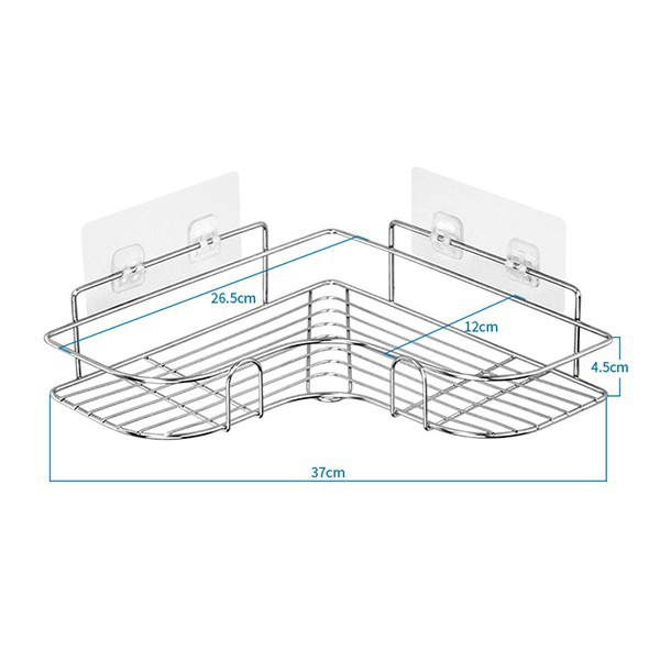 Kệ góc Inox không gỉ nhà tắm, nhà bếp, phòng khách tam giác dán tường siêu dính FREESHIP chịu lực 10kg.