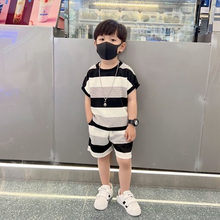 Set áo thun sọc ngang + quần short thời trang cho bé trai