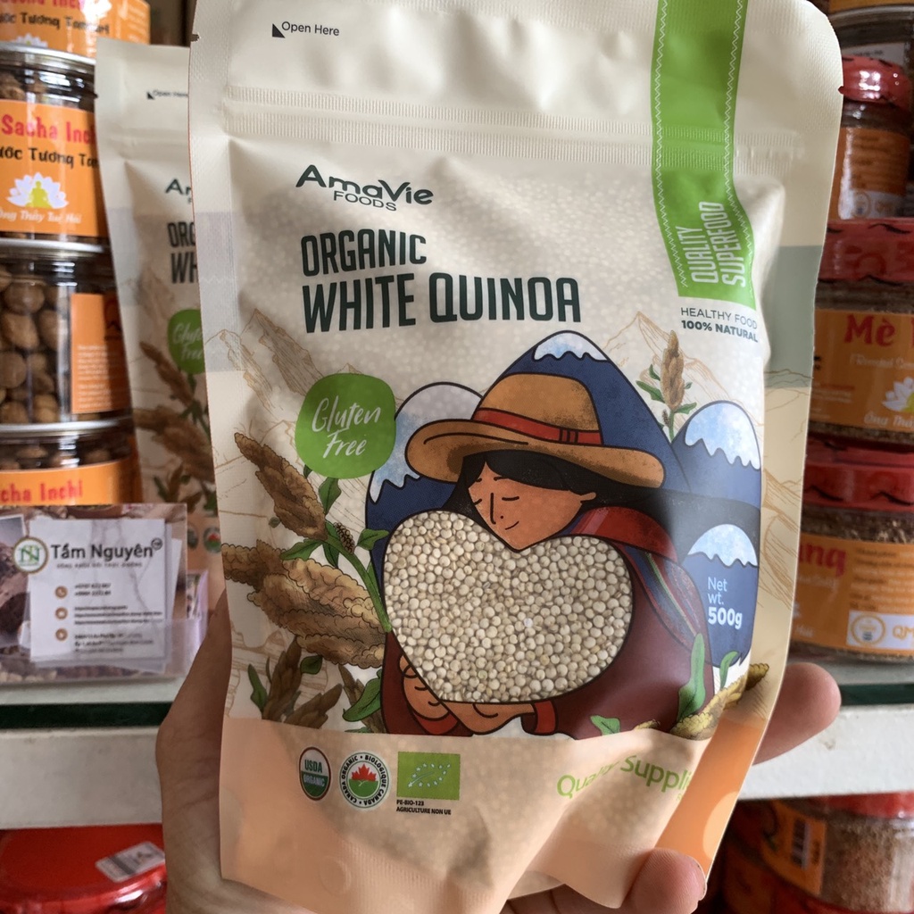 Hạt diêm mạch Quinoa trắng hữu cơ Amavie Foods - gói 500gr Hàng chính hãng