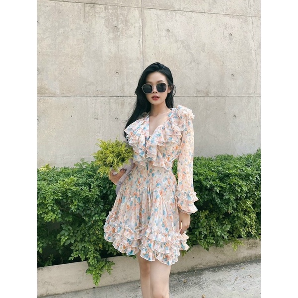 ĐẦM HOA XANH BÈO CUT OUT LƯNG