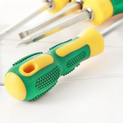 Tua vít 2 đầu  Cán nhựa chống trượt màu vàng xanh dài 18cm, cầm tay nhỏ gọn tiện lợi