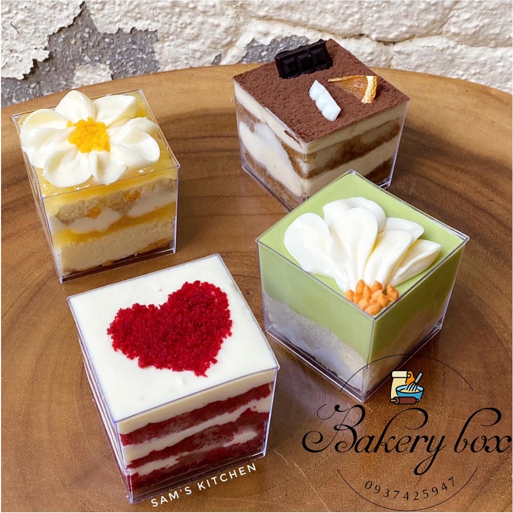 Hộp Mousse Vuông Đựng Bánh Tiramisu, Yogurt, Panna Cotta, Red Velvet
