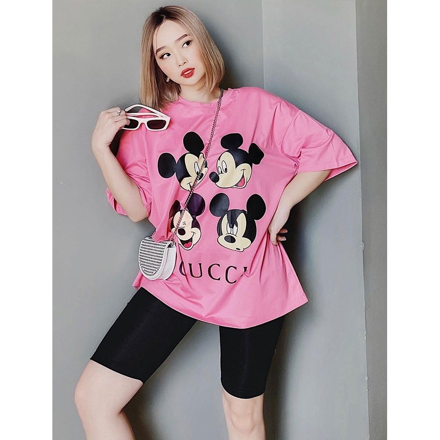 Set thun quần lửng ngố phối áo thun in nhiệt form rộng dưới 68kg mặc thoải mái