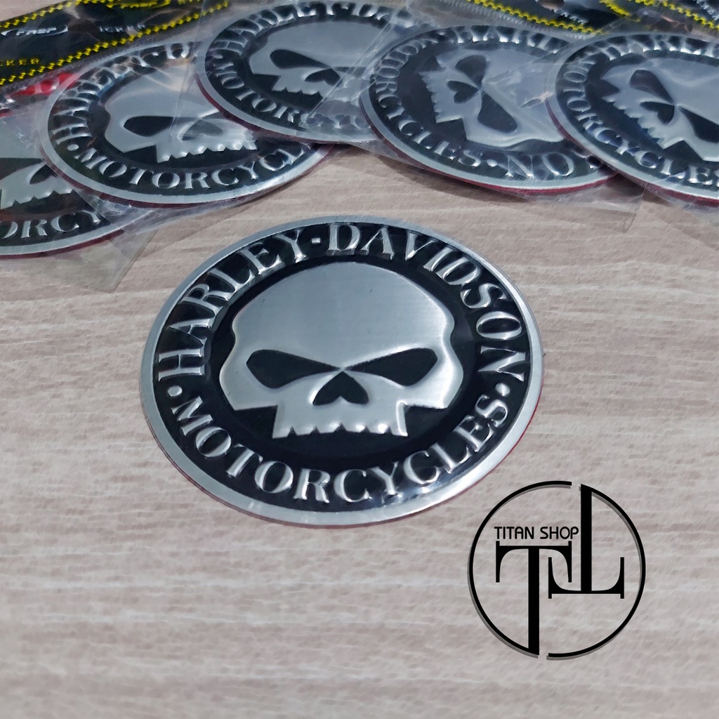 Tem Nhôm Đầu Lâu - Tem Nhôm Harley Davidson Hình Đầu Lâu - Tem Đầu Lâu Siêu Đẹp - Đường Kính 7,5cm