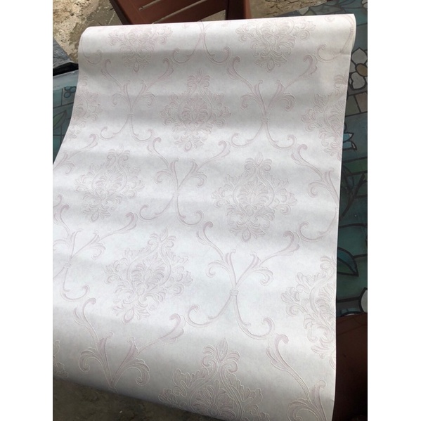 10 mét giấy dân tường khổ 53cm hoa in nổi vân dán bằng keo sữa