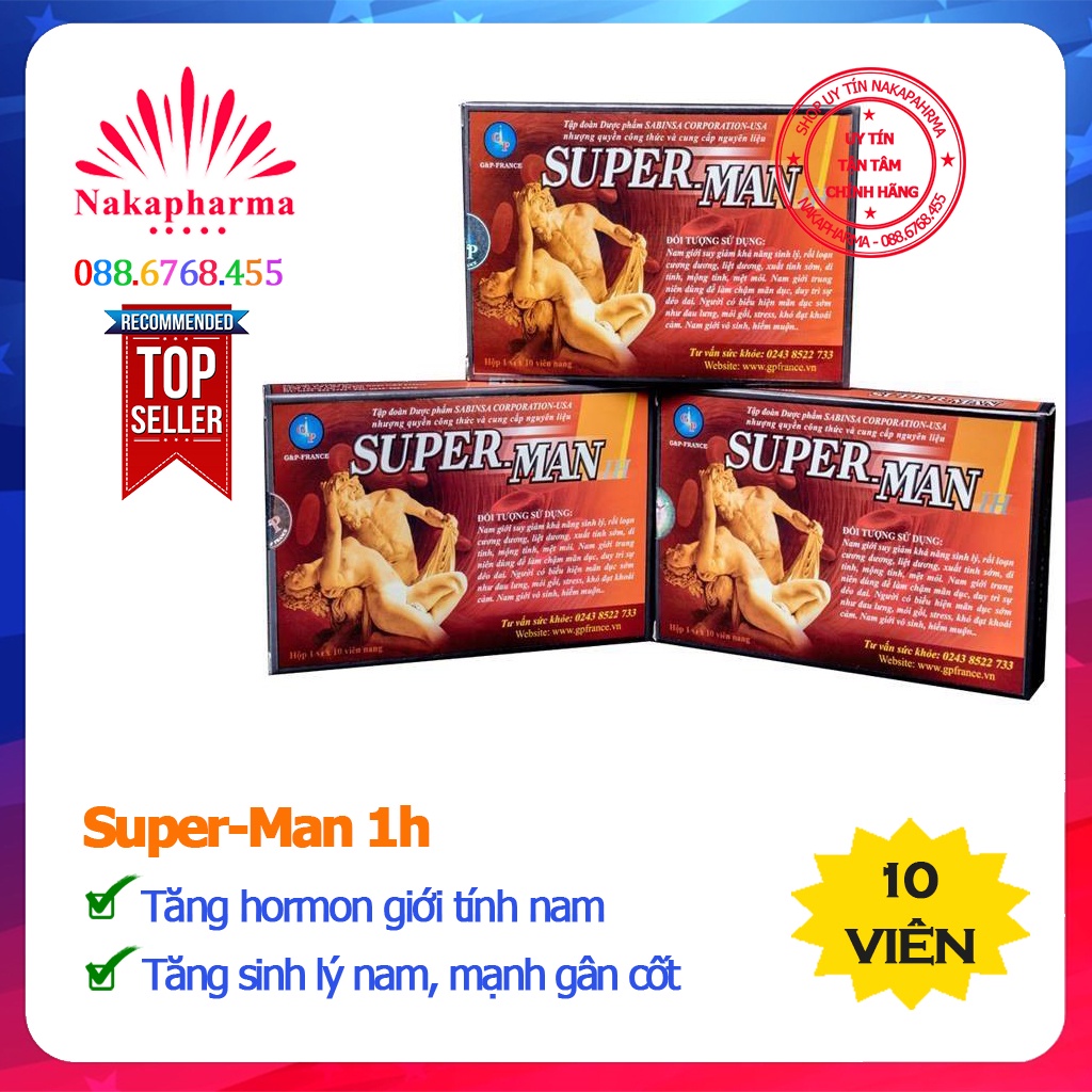 Super-Man 1h G&P France – Giúp bổ thận tráng dương, tăng cường sinh lý, tăng hormone nam, ngừa mãn dục sớm Superman GP