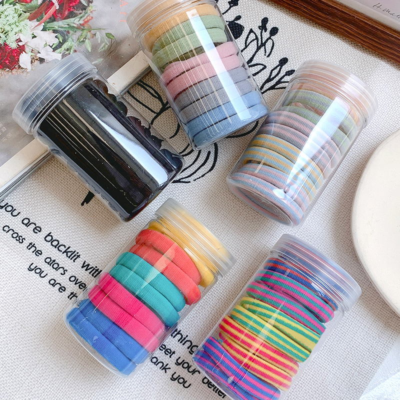 Hộp 10 dây buộc tóc co giãn nhiều màu sắc phong cách thời trang Hàn Quốc