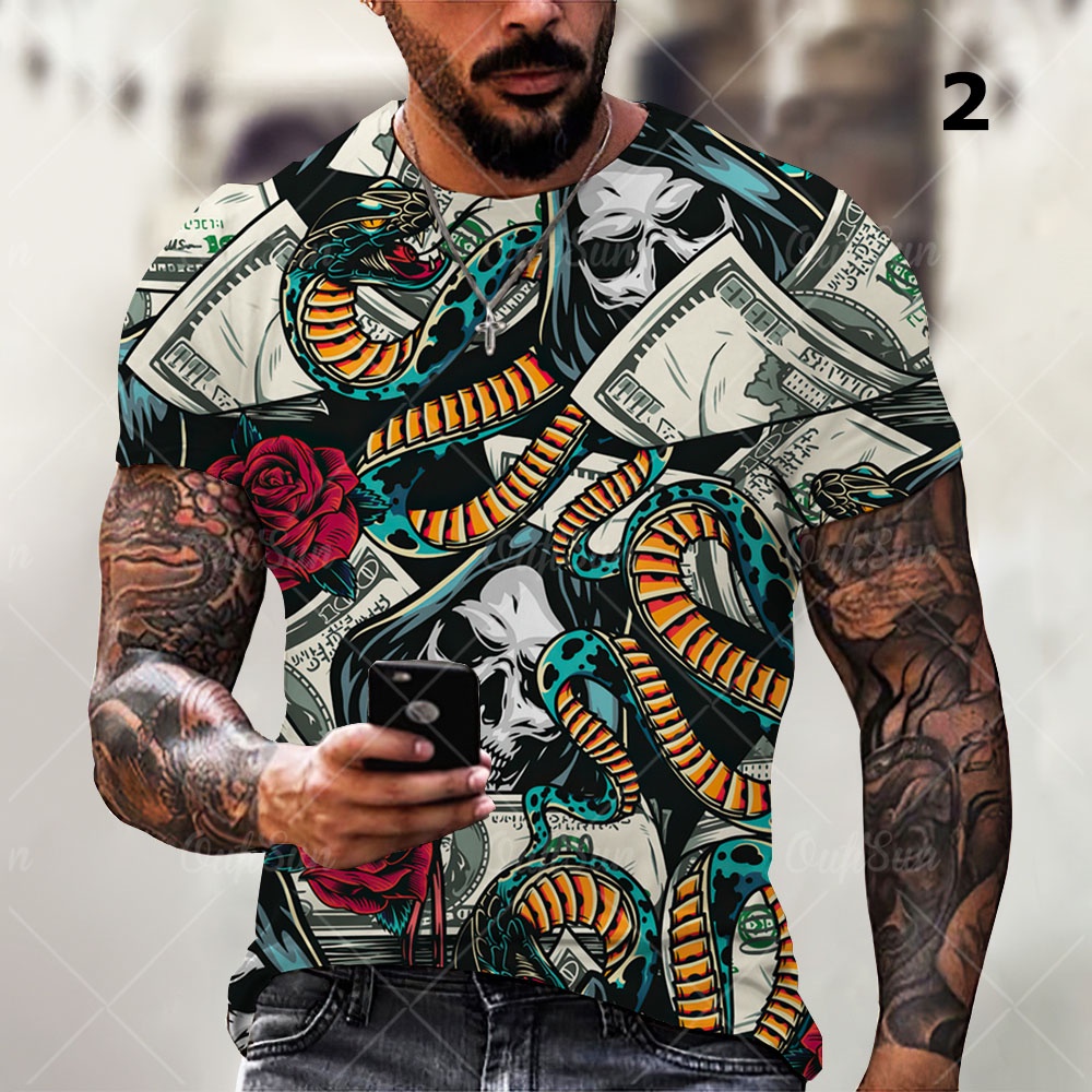 Áo nam Tay Ngắn Cổ Tròn In Hình Đầu Lâu 3D Thời Trang