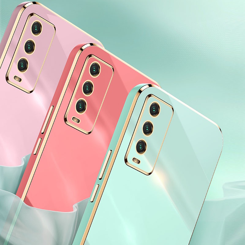 Ốp điện thoại vuông mềm mạ 6D macaron cho Vivo Y20 Y20S Y12S 2021 Y3S Y12A