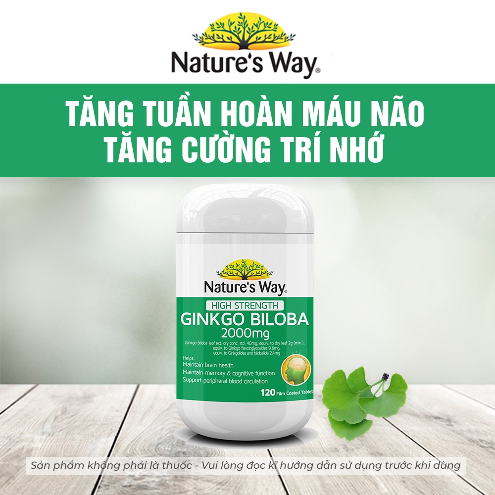 Viên Uống Tuần Hoàn Não Nature's Way High Strength Ginkgo Biloba Tăng Cường Trí Nhớ 2000mg Extaste
