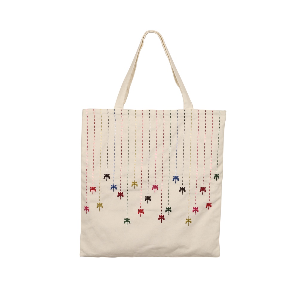 Túi tote canvas Hanoia trắng thêu họa tiết O18EB0101